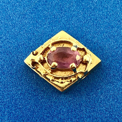 Retro 14K Yellow Gold Oval Amethyst Scroll Diamond Shaped Slide Bracelet Charm