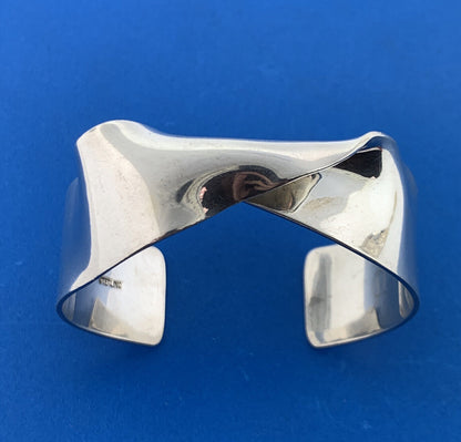 Artisan Signed 925 Sterling Silver Modernist Twist Statement Cuff Bracelet
