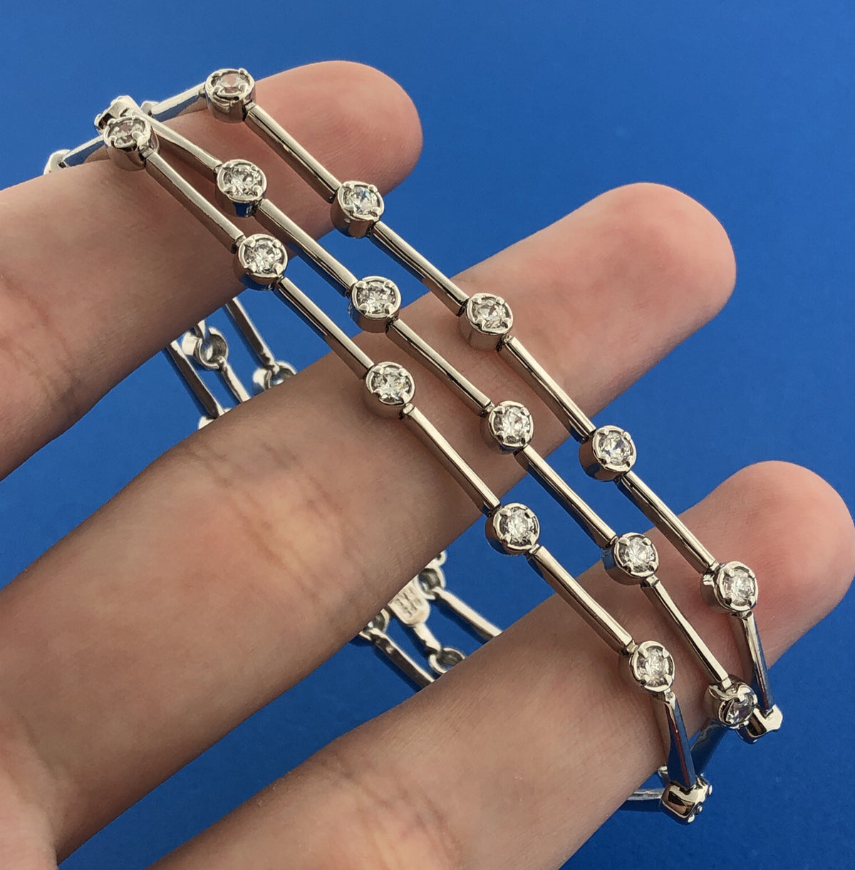 Elegant FAS Sterling Silver 925 Cubic Zirconia Three Strand Tennis Bracelet