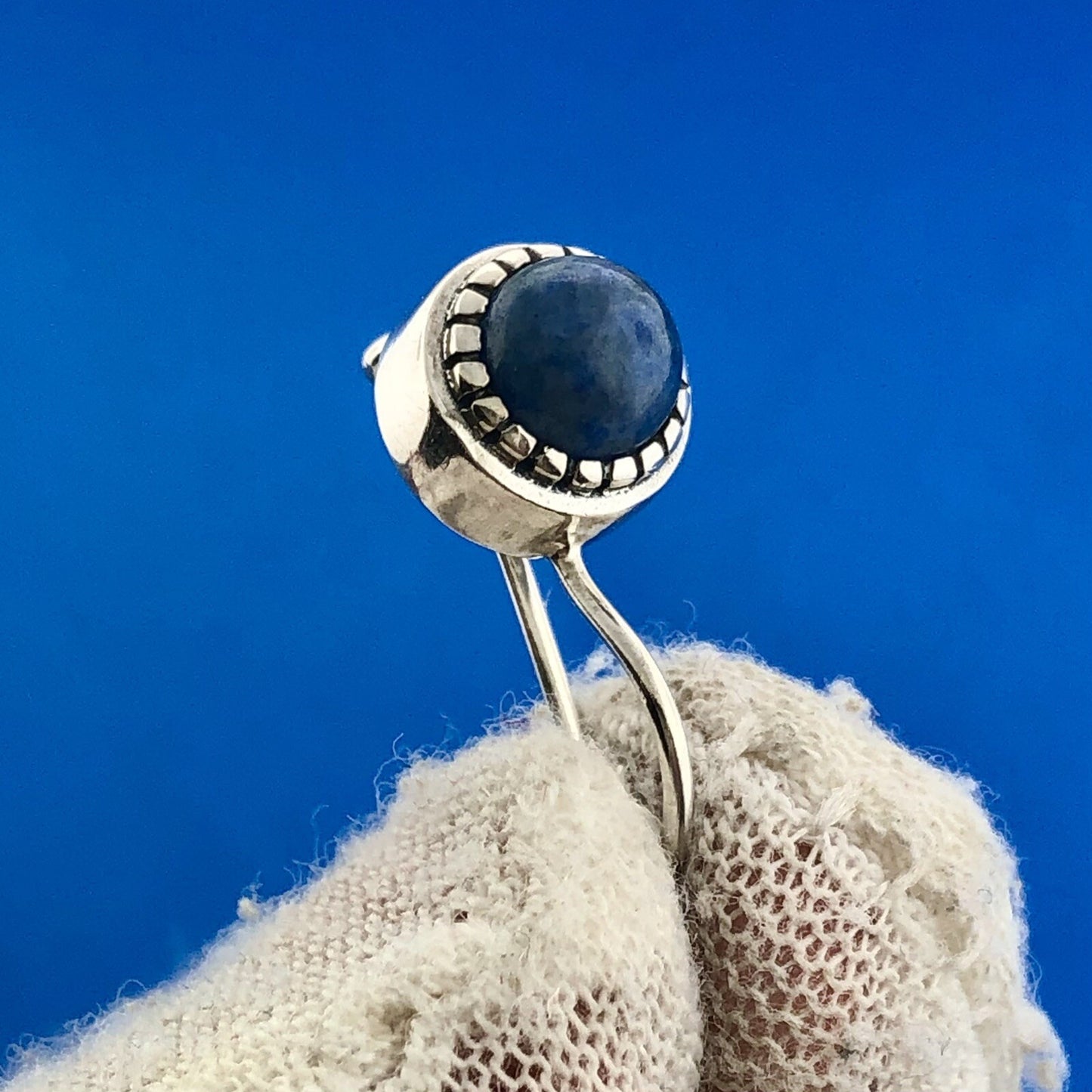 Estate 925 Sterling Silver Lapis Lazuli Cabochon Ball Drop Dangle Earrings
