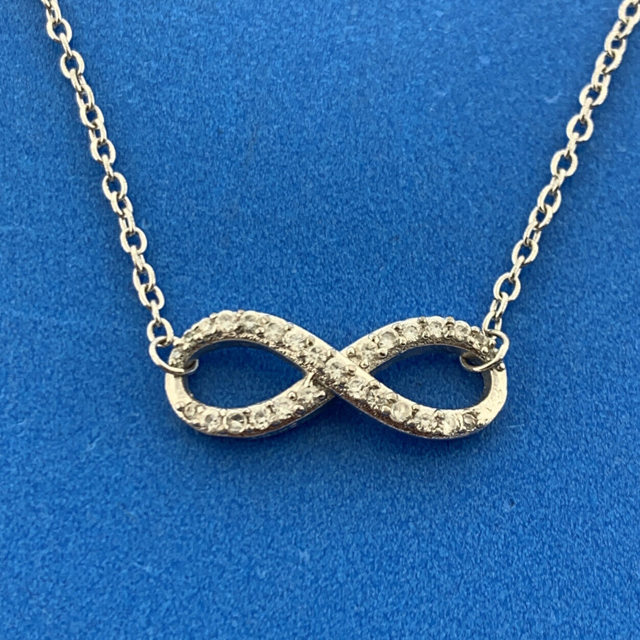 Stunning Sterling Silver 925 Round Cut Sparkling CZ Infinity 17" Chain Necklace