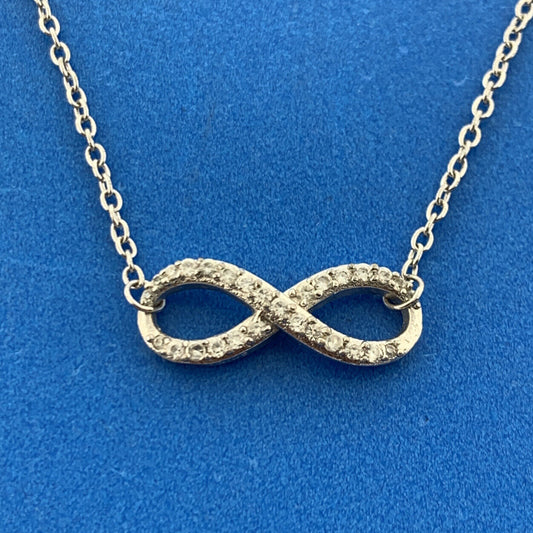 Stunning Sterling Silver 925 Round Cut Sparkling CZ Infinity 17" Chain Necklace