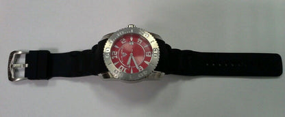 Swiss Legend Men Commander Stainless Steel Black Silicone Red Dial Watch 316L
