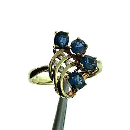 14K Yellow Gold Oval Sapphire Cluster Diamond Accented September Occasion Ring