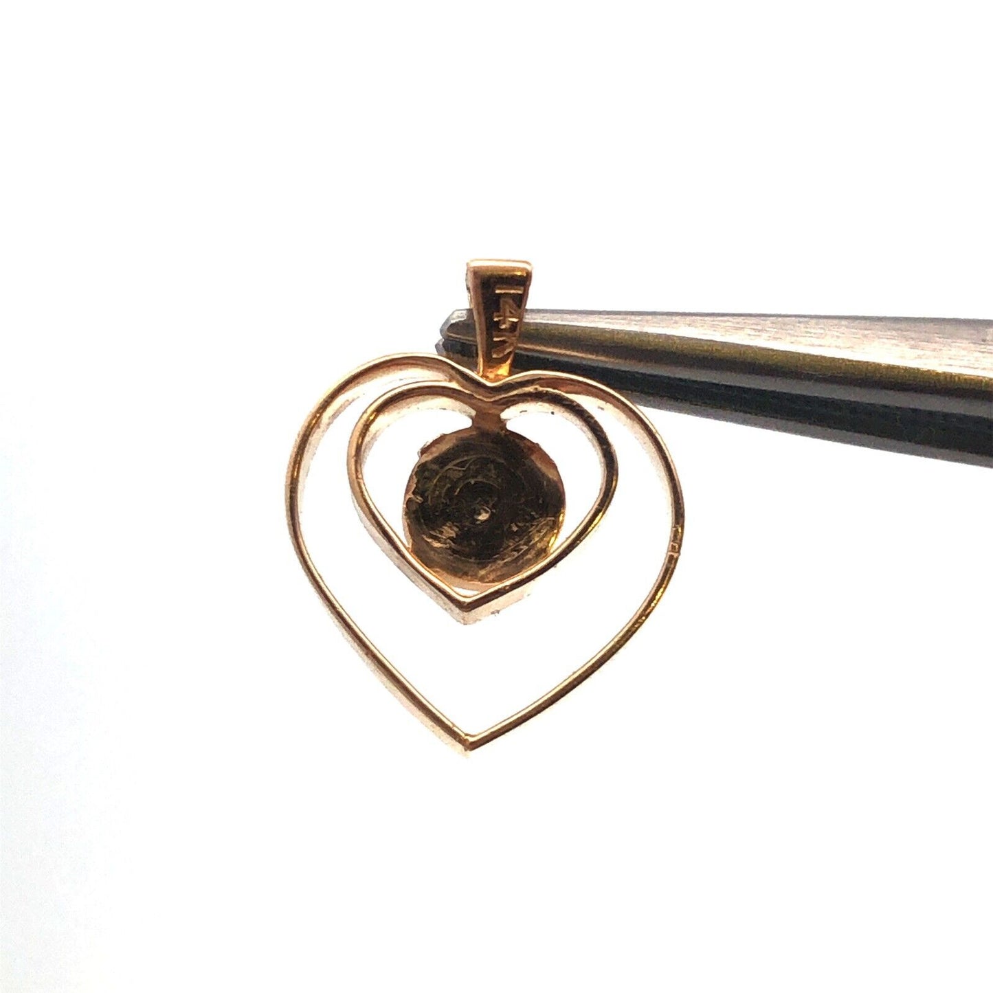 Designer 14K Yellow Gold Round Opal Open Work Double Heart Pendant