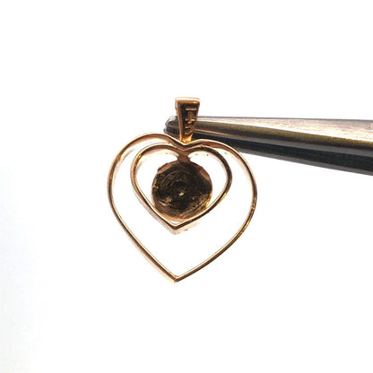 Designer 14K Yellow Gold Round Opal Open Work Double Heart Pendant