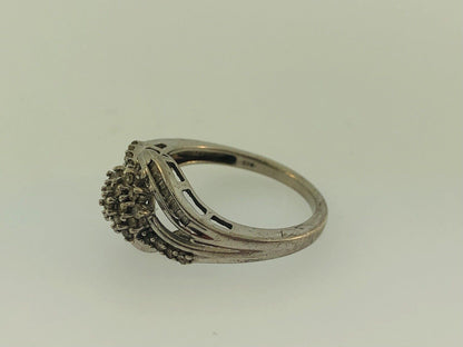 Sterling Silver 925 Diamond Waterfall Cluster Engagement Bridal Ring