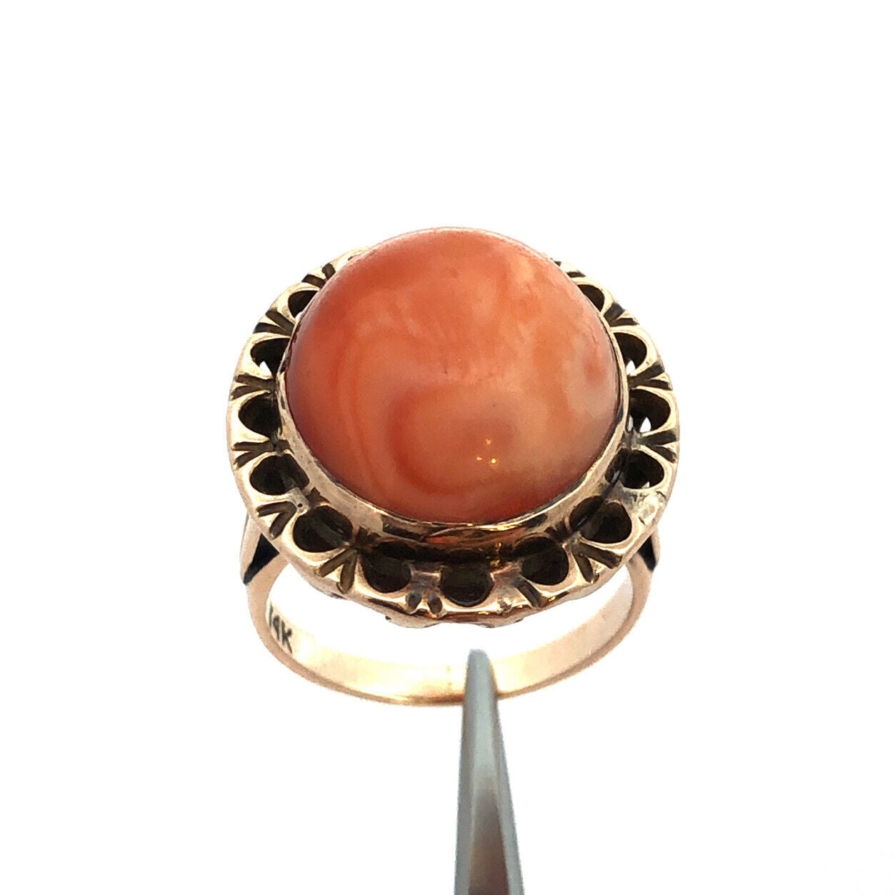 Vintage 14K Yellow Gold Oval Cabochon Orange Mexican Fire Opal Cocktail Ring