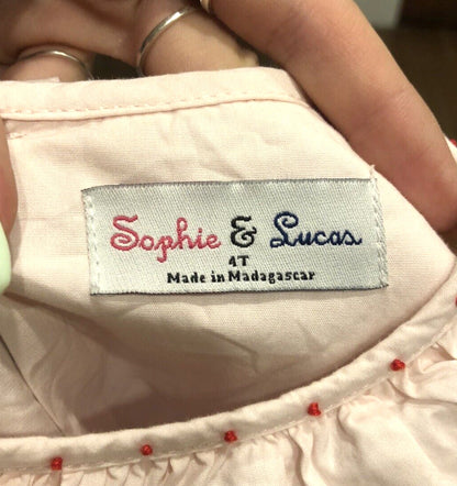 Sophie & Lucas 100% Cotton Pink Embroidered Girl's 4T Christmas Themed Dress