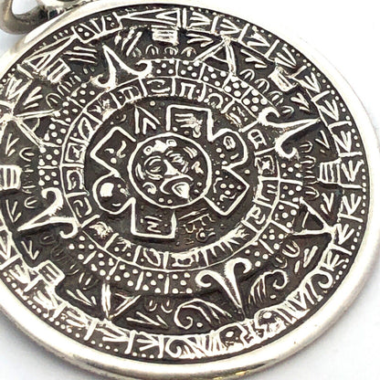 Vintage Hecho Mexico 925 Sterling Silver Mayan Textured Round Pendant
