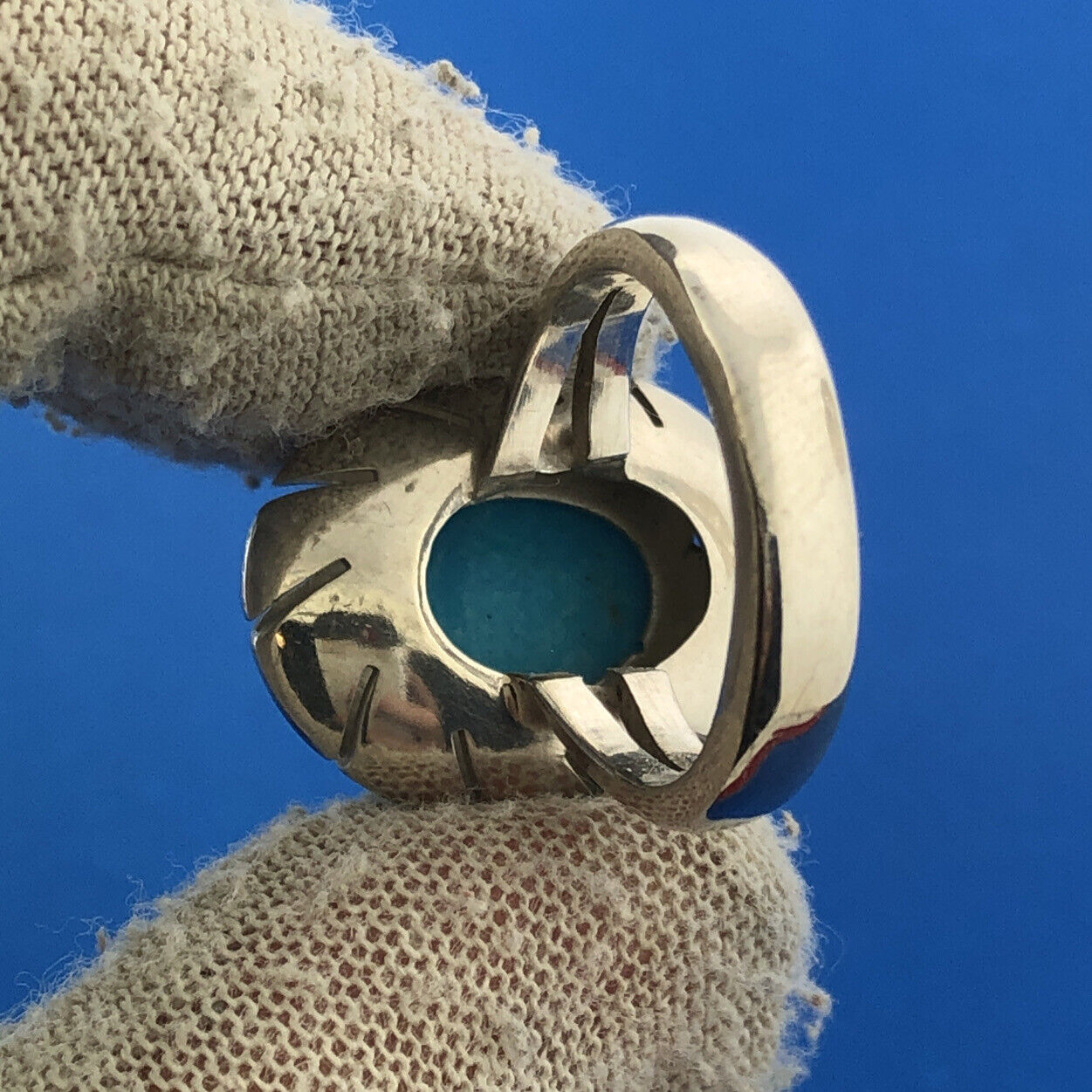 Designer CII Mexico 925 Sterling Silver Oval Turquoise Cabochon Statement Ring