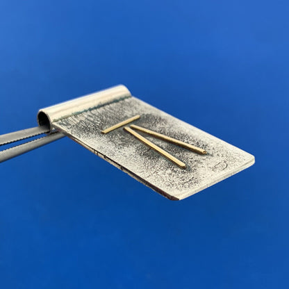 Designer Signed 925 Sterling Silver 14K Yellow Gold Pi Symbol Modernist Pendant