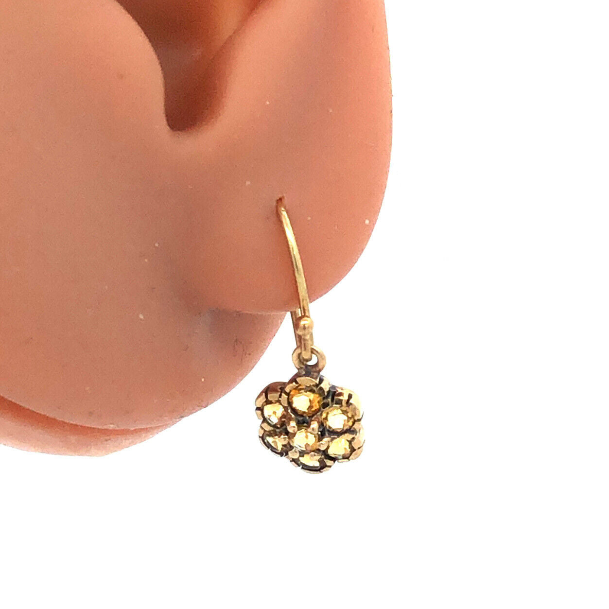 Vintage 14K Yellow Gold Round Citrine Flower Dangle Hook Earrings