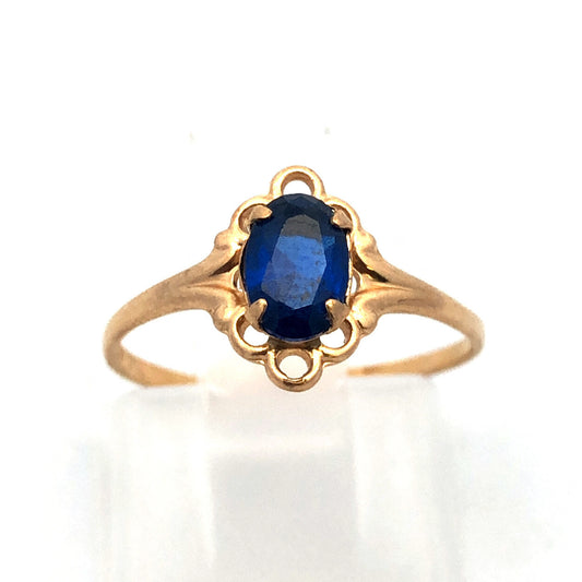 Vintage 10K Yellow Gold Oval Blue Spinel Promise Sweetheart August Occasion Ring