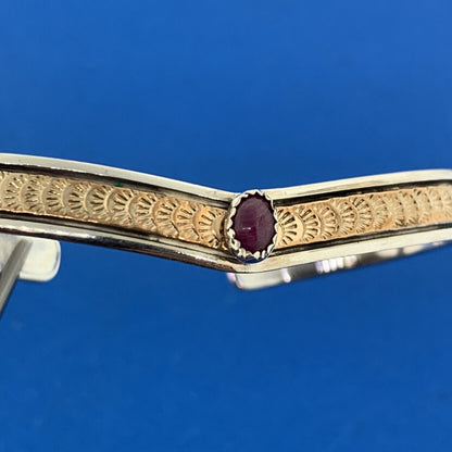 Art Deco Egyptian Revival Gold Filled Sterling Black Enamel Ruby Scarab Bracelet