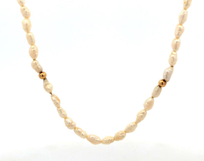 Estate 14K Yellow Gold Baroque Pearl Gold Bead Necklace