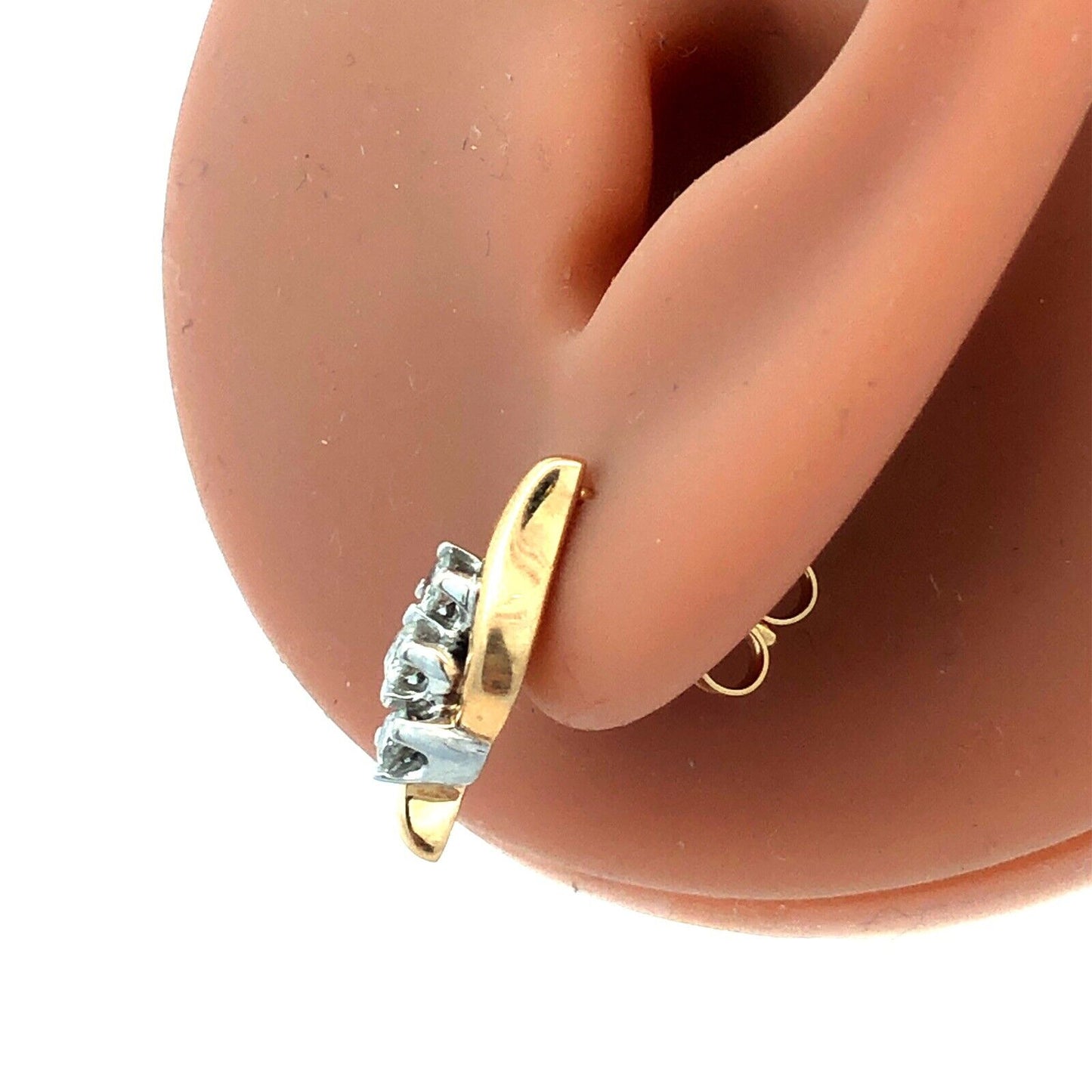 14K Yellow Gold Round Diamond Trio Modernist Anniversary Stud Earrings
