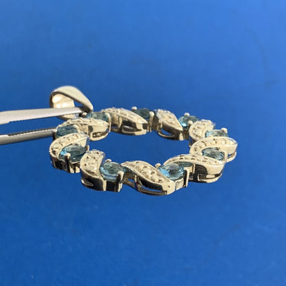 Designer 925 Sterling Silver Round Blue Topaz Circle Wreath Pendant