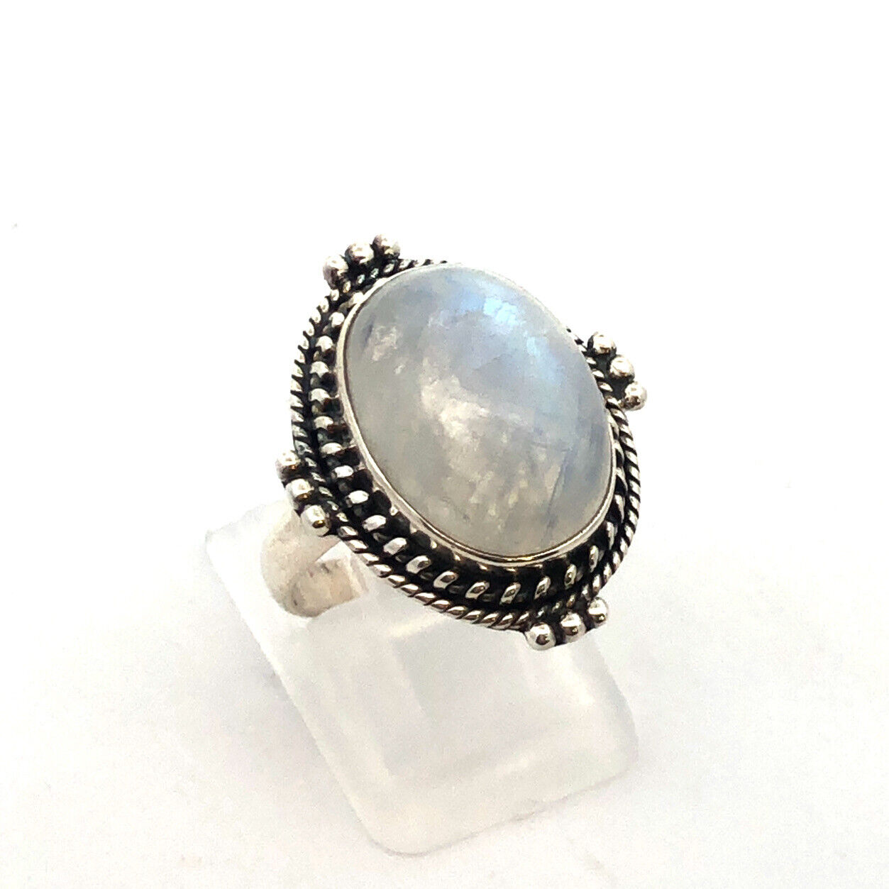 Designer Sterling Silver Oval Moonstone Cabochon Balinese Style Cocktail Ring