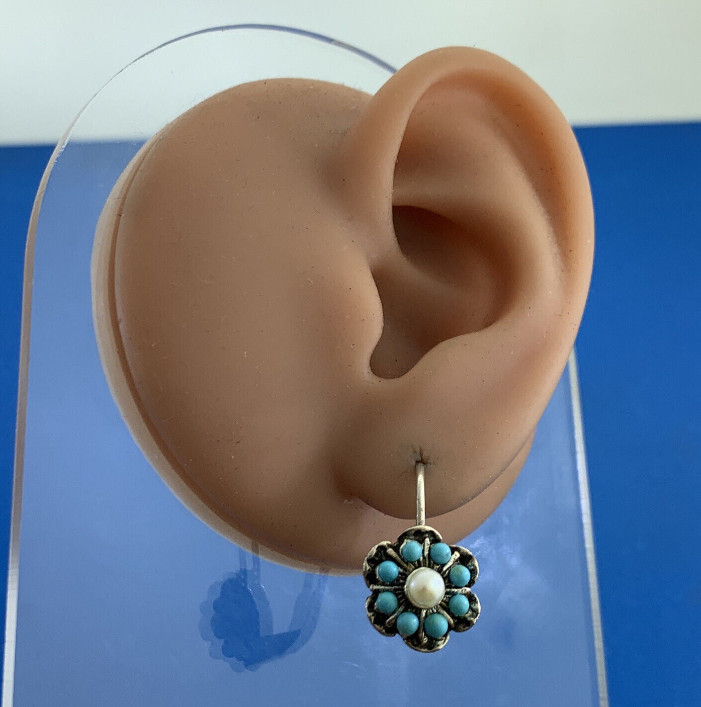 Designer By Simon Sterling Silver Turquoise Pearl Flower Lever Back Earrings