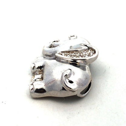 Designer 925 Sterling Silver Round Diamond Elephant Animal Pendant