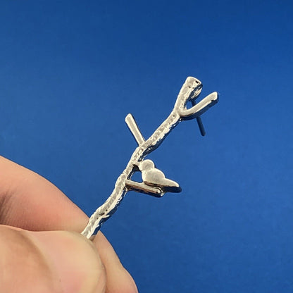 Stunning Sterling Silver 925 Perched Bird Tree Stud Earrings