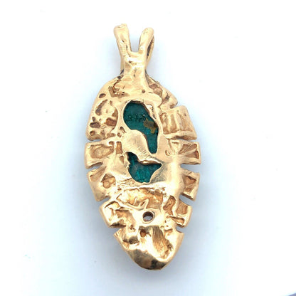 Artisan 14K Yellow Gold Green Gemstone Cubic Zirconia Leaf Statement Pendant