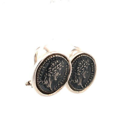 Designer 925 Sterling Silver Italy Ancient Coin Omega Back Earrings