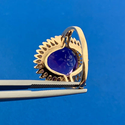 Mid Century 14k Yellow Gold Round Amethyst February Anniversary Statement Ring