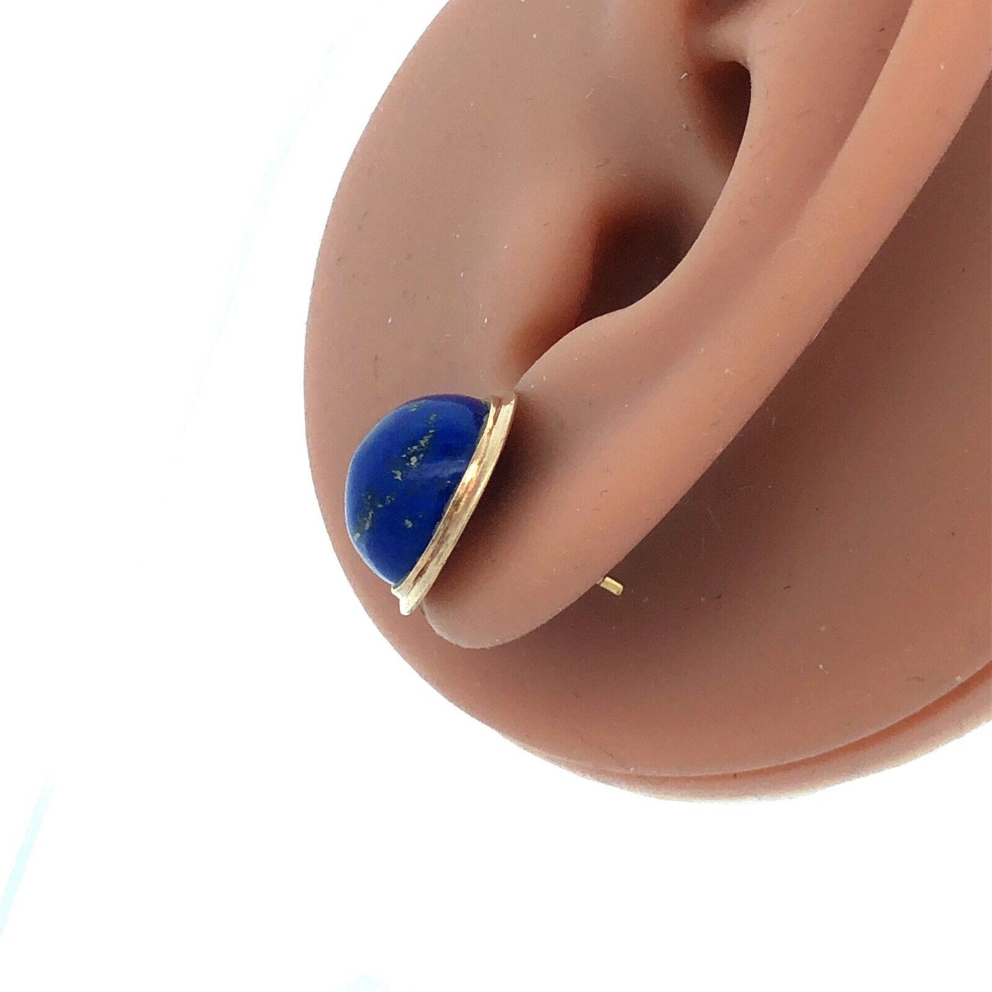 Vintage 14K Yellow Gold Round Cabochon Blue Lapis Lazuli Stud Earrings