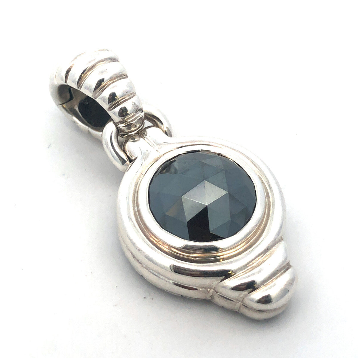 John Hardy JH 925 Sterling Silver Cushion Cut Hematite Enhancer Pendant