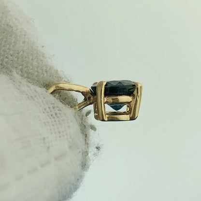 14k Yellow Gold Ladies 1.05 Carat Round Blue Sapphire Pendant