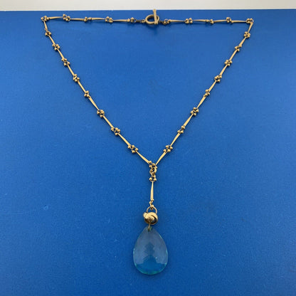 Vintage Carolina Herrara Gold Tone Aqua Blue Glass Drop Mix Match 3 Necklace Set