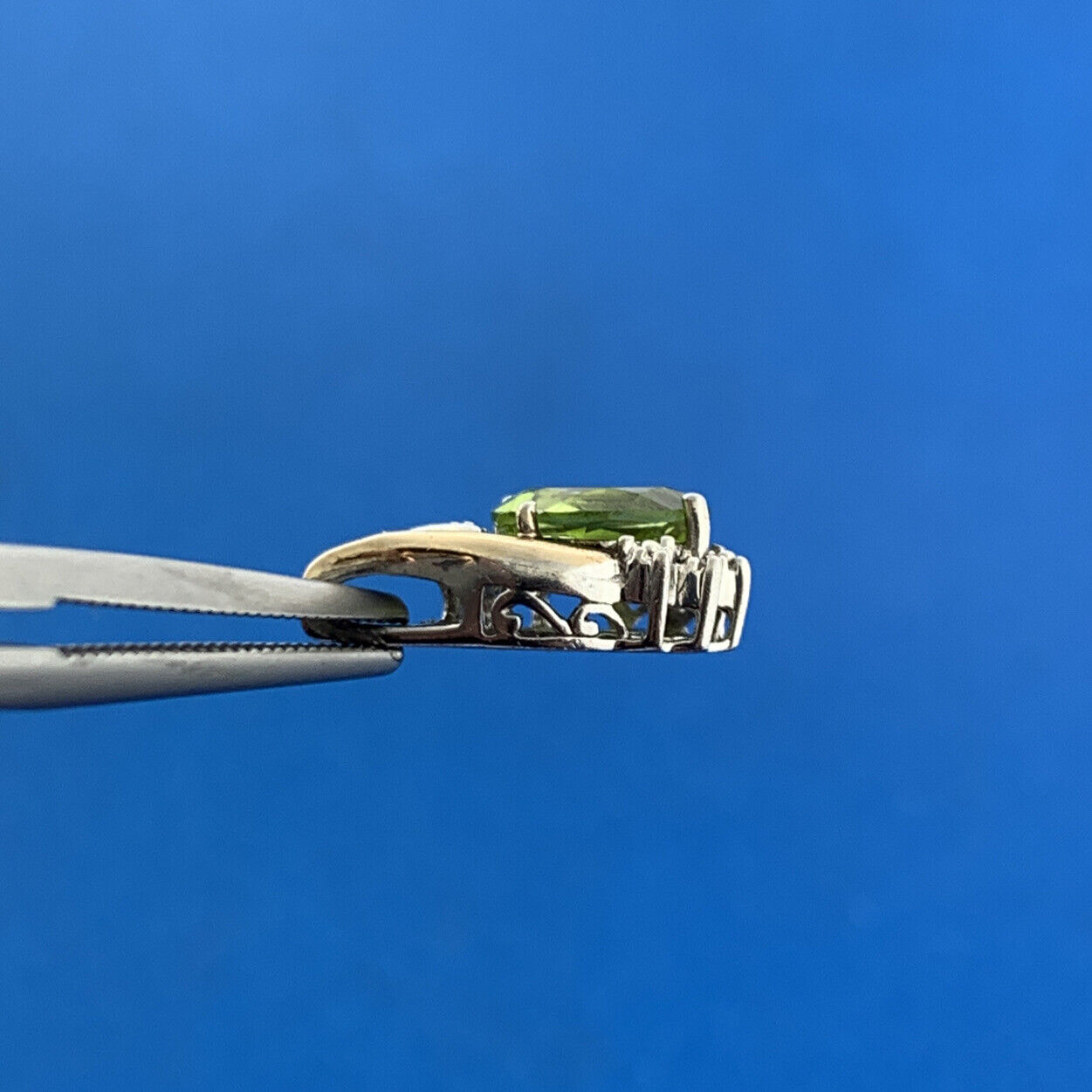 Designer 925 Sterling Silver 10K Yellow Gold Oval Peridot Diamond Accent Pendant