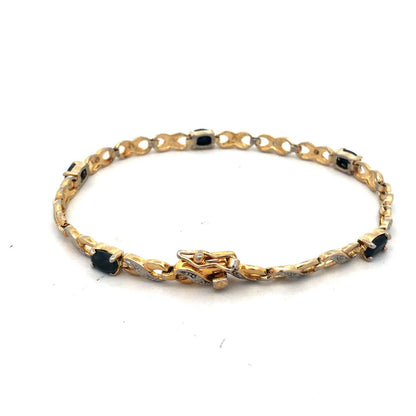 Designer RSE Sterling Silver Vermeil Sapphire Diamond Two Tone Tennis Bracelet