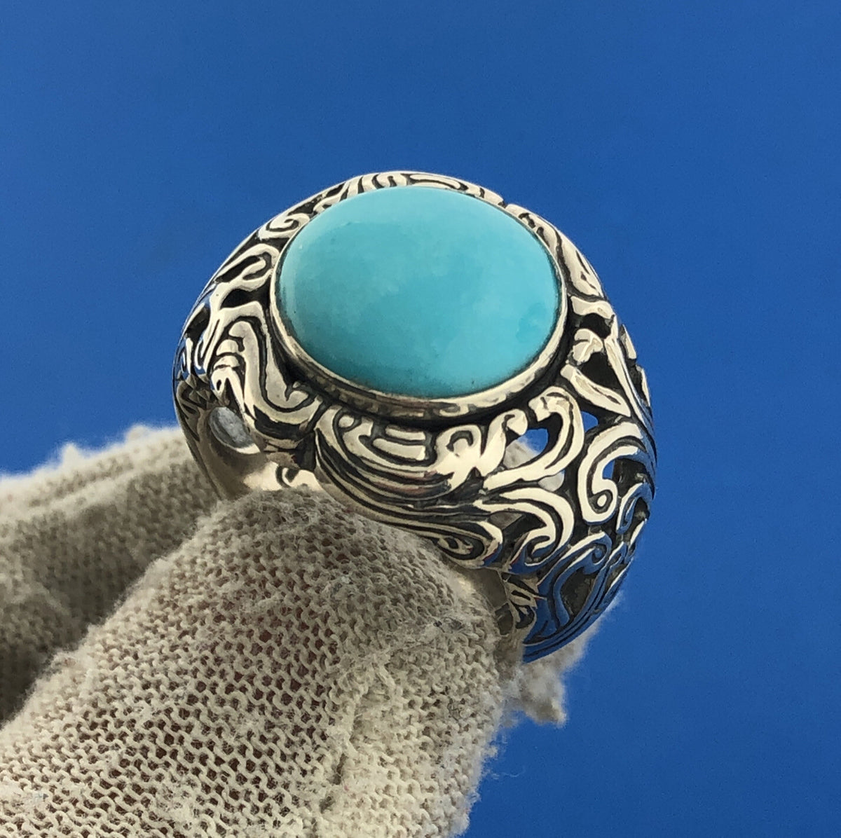Carolyn Pollack Sterling Silver 925 Cabochon Sky Blue Turquoise Wave Ring Size 6