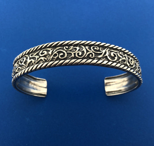 Carolyn Pollack Relios R Moon Sterling Silver 925 Cable Scroll Cuff Bracelet