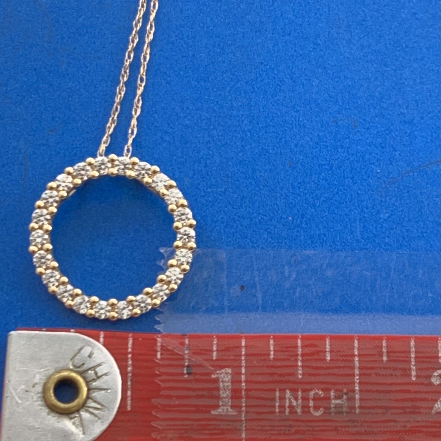 Designer 14K Yellow Gold Cubic Zirconia CZ Infinity Circle Pendant Necklace