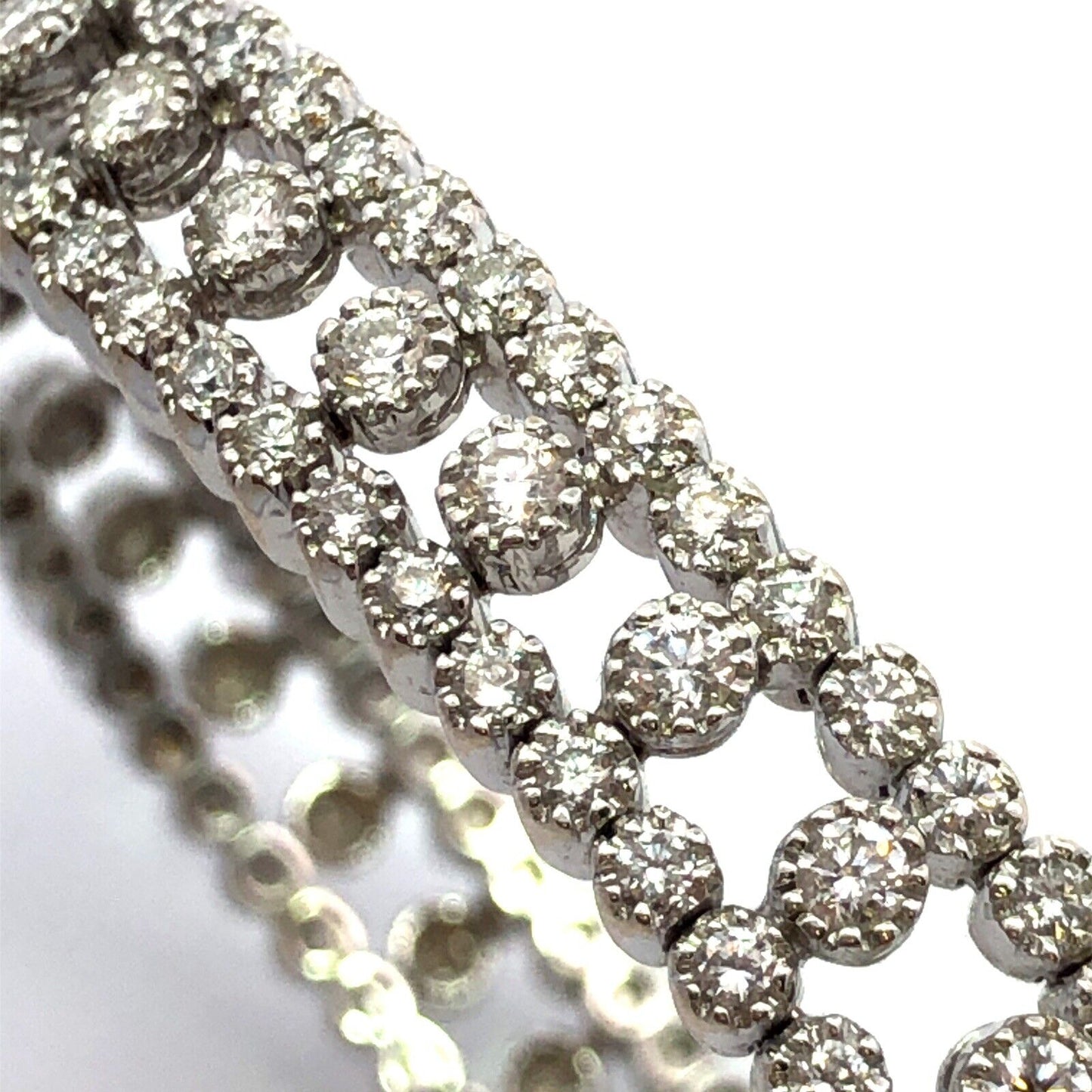 14K White Gold Round Diamond Stackable Statement Cuff Bracelet