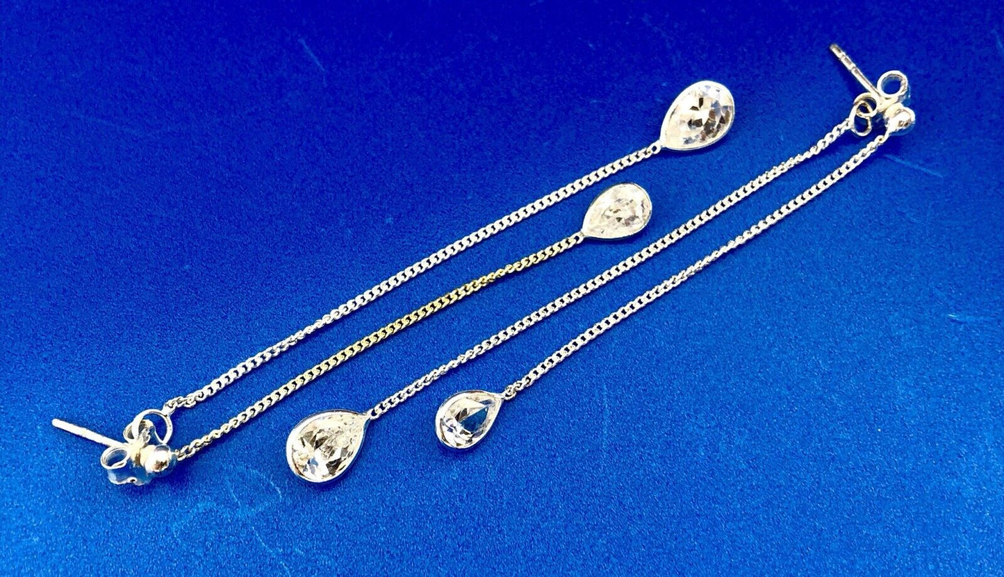 Designer CIJ Sterling Silver 925 Cubic Zirconia CZ Double Drop Dangle Earrings