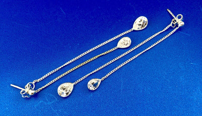 Designer CIJ Sterling Silver 925 Cubic Zirconia CZ Double Drop Dangle Earrings