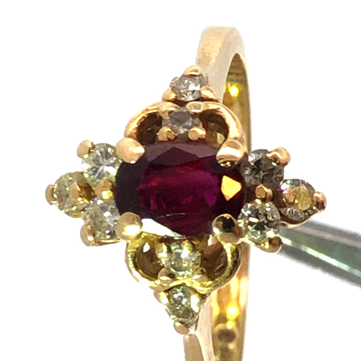 Designer 18K Yellow Gold Ruby Diamond July Anniversary Birthday Ring