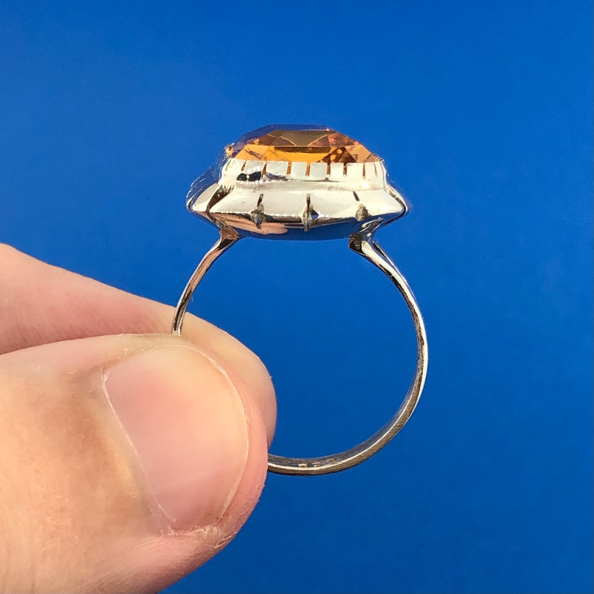 Designer 925 Sterling Silver Rectangle Orange Cubic Zirconia CZ Solitaire Ring