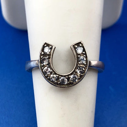 Designer Sterling Silver 925 Cubic Zirconia CZ Horseshoe Good Luck Fashion Ring
