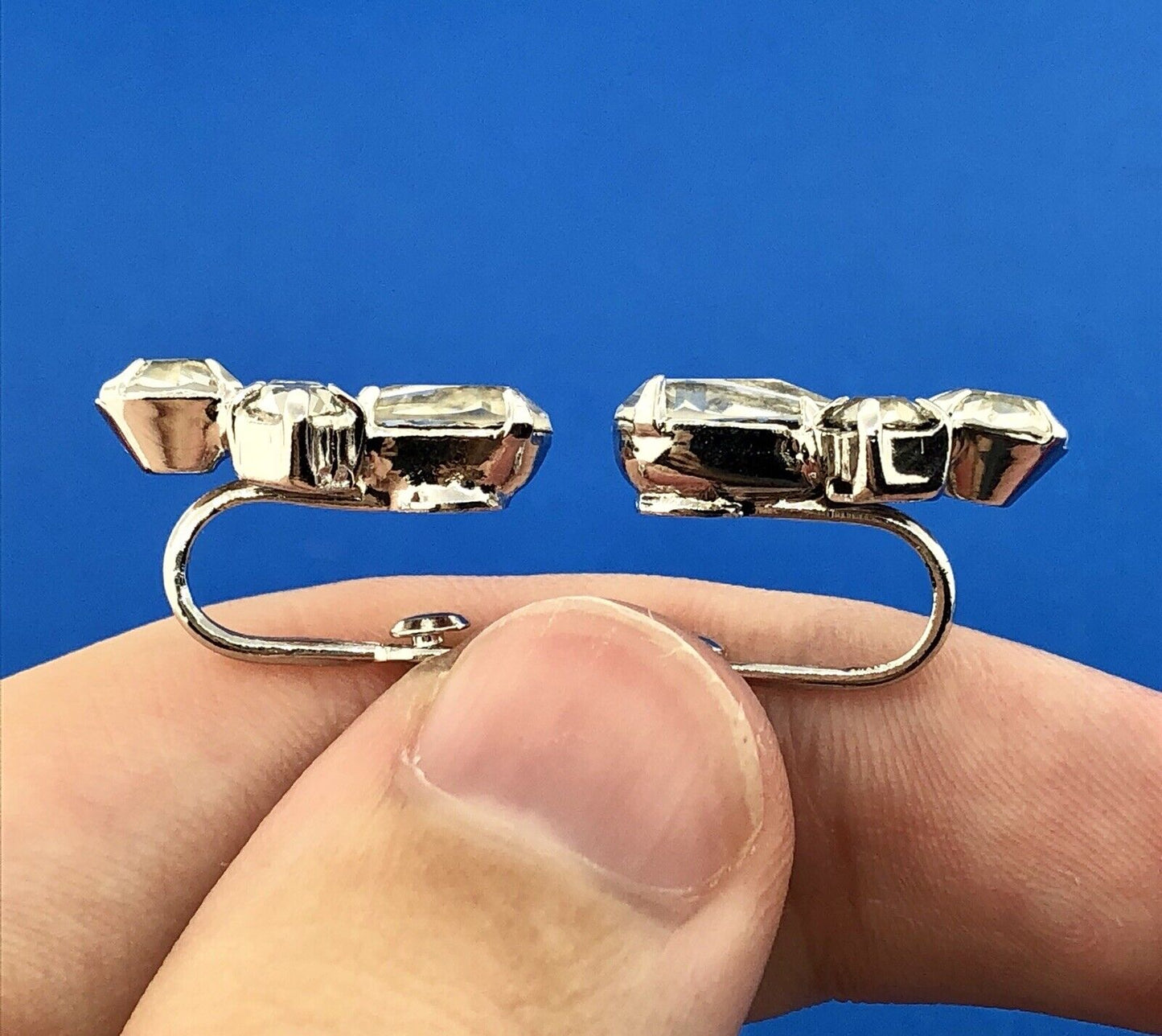 Estate Silver Tone Crystal Rhinestone Bridal Wedding Screw Back Earrings