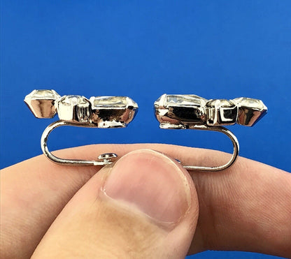 Estate Silver Tone Crystal Rhinestone Bridal Wedding Screw Back Earrings