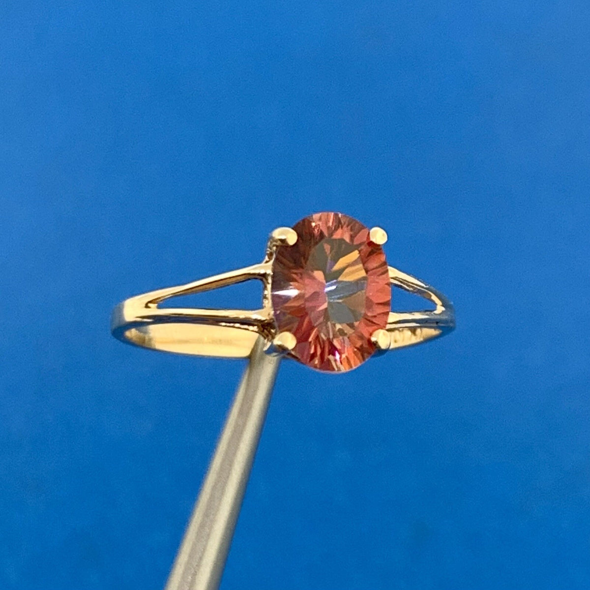 Designer 14K Yellow Gold Oval Mystic Topaz Solitaire Cocktail Ring