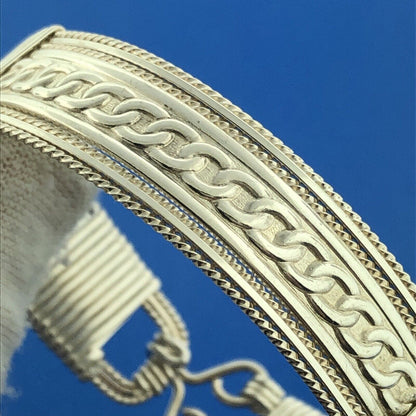 Estate 925 Sterling Silver Textured Design Wire Wrapped Cuff Bracelet