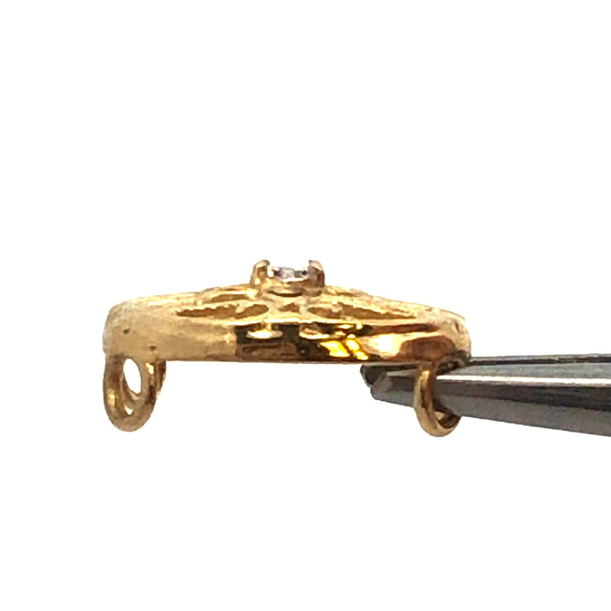 Designer 10K Yellow Gold Diamond Floral Scroll Oval Slide Bracelet Charm