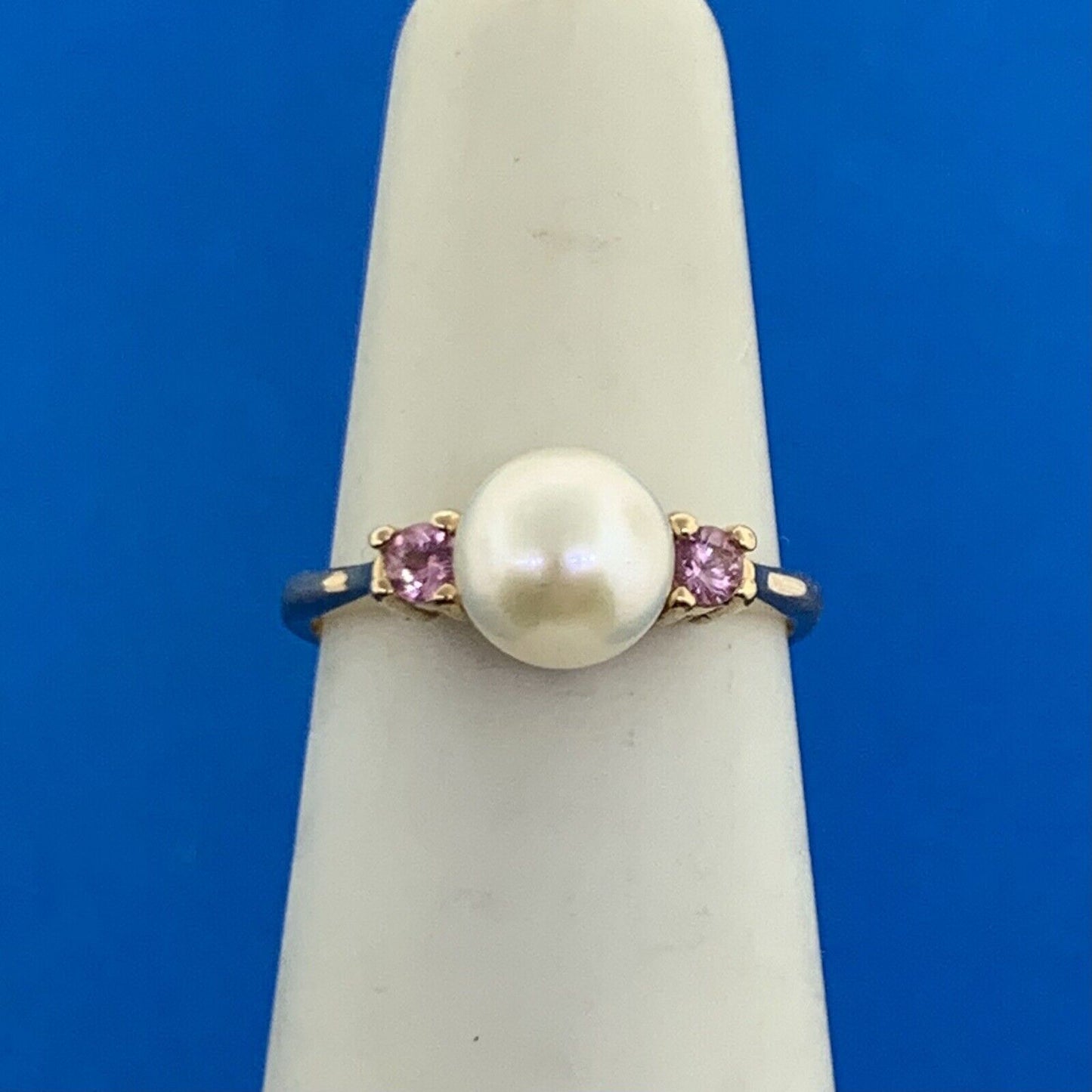 14K Yellow Gold Pearl Amethyst Accented June Birthstone Anniversary Ring